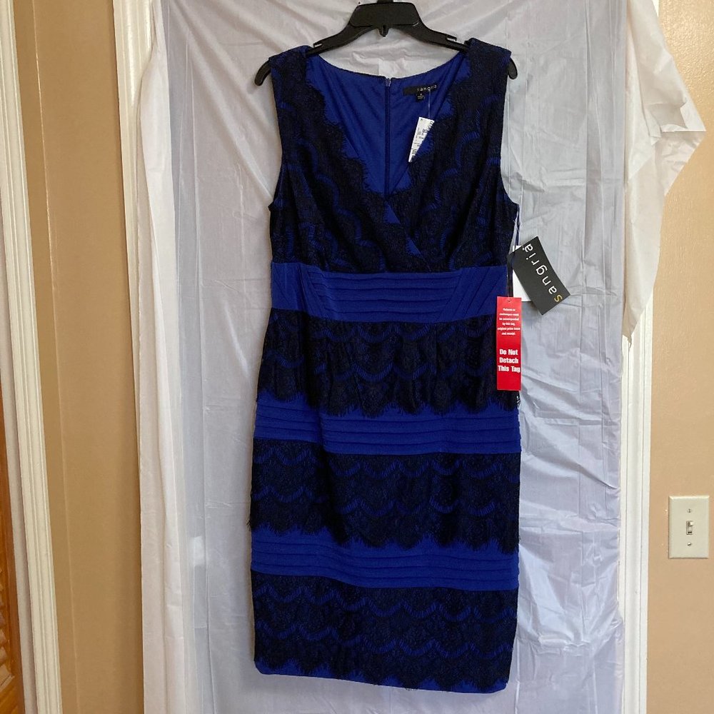 Sangria Women 16 Blue Dress w/ Black Lace